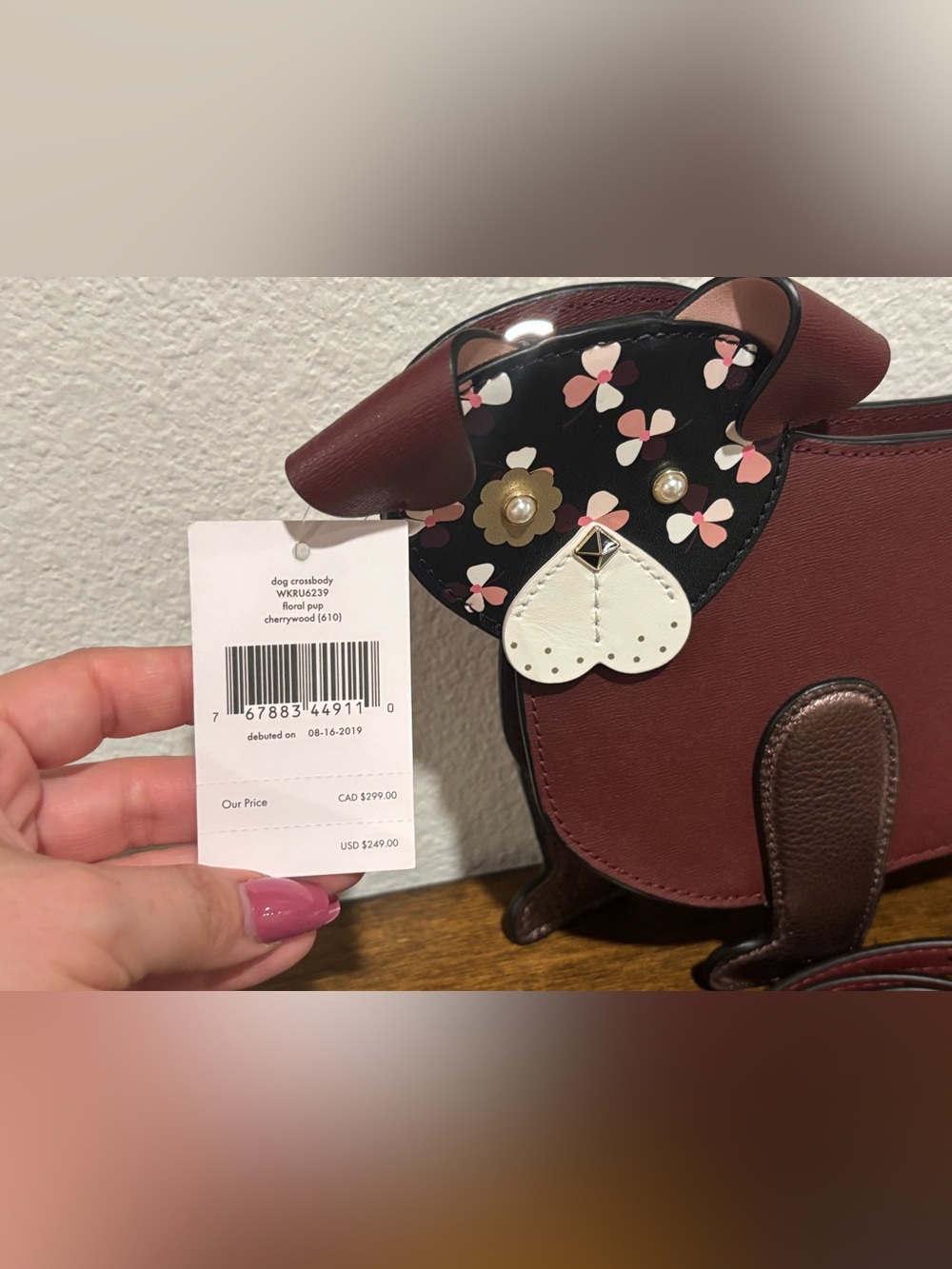 kate spade Burgundy and Brown Dog Crossbody Bag with Floral Face - Picture 10 of 13